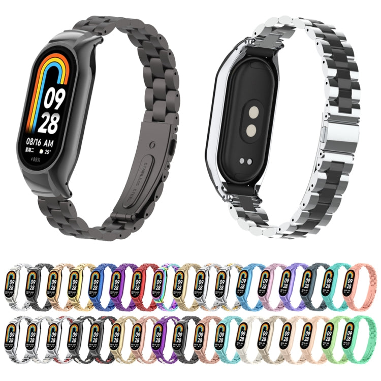 For Xiaomi Mi Band 8 Integrated Metal Case + Three-bead Watch Band(Rose Gold) - Smart Wear by PMC TechLife | Online Shopping South Africa | PMC TechLife