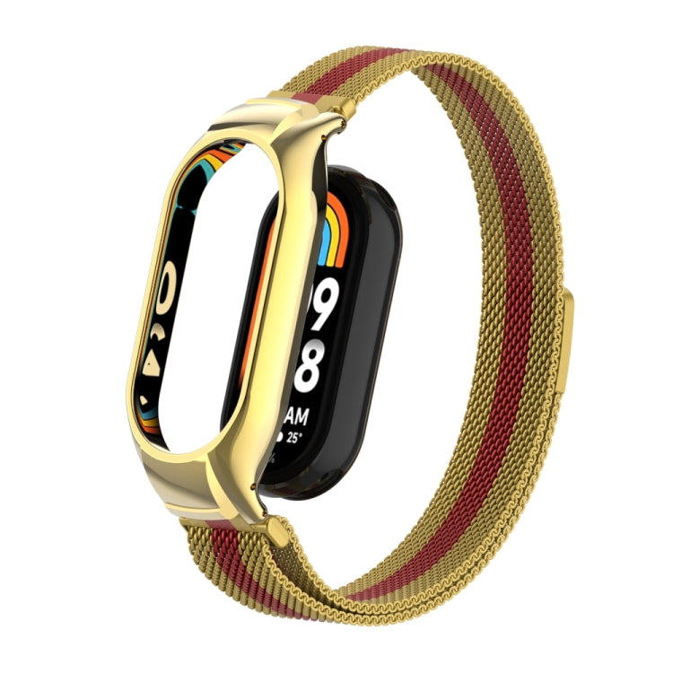 For Xiaomi Mi Band 8 Integrated Metal Case + Milanese Magnetic Watch Band(Gold+Red) - Smart Wear by PMC TechLife | Online Shopping South Africa | PMC TechLife