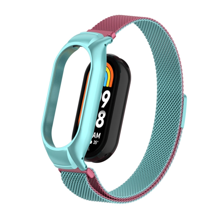 For Xiaomi Mi Band 8 Integrated Metal Case + Milanese Magnetic Watch Band(Pink Blue) - Smart Wear by PMC TechLife | Online Shopping South Africa | PMC TechLife