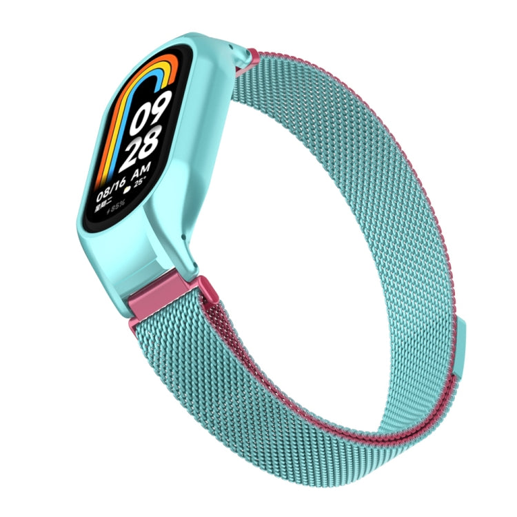For Xiaomi Mi Band 8 Integrated Metal Case + Milanese Magnetic Watch Band(Pink Blue) - Smart Wear by PMC TechLife | Online Shopping South Africa | PMC TechLife