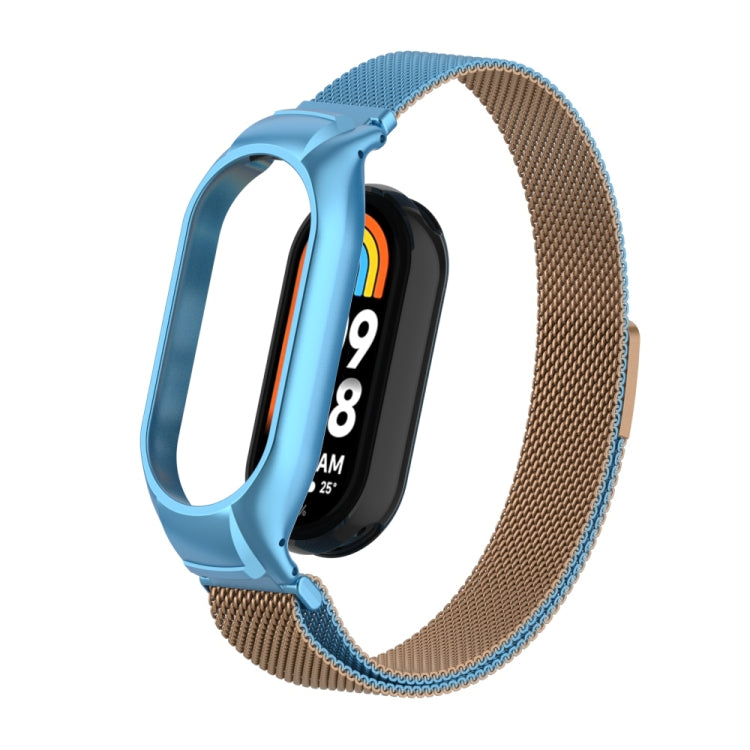 For Xiaomi Mi Band 8 Integrated Metal Case + Milanese Magnetic Watch Band(Gold Blue) - Smart Wear by PMC TechLife | Online Shopping South Africa | PMC TechLife