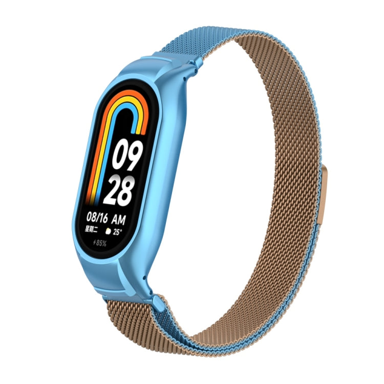 For Xiaomi Mi Band 8 Integrated Metal Case + Milanese Magnetic Watch Band(Gold Blue) - Smart Wear by PMC TechLife | Online Shopping South Africa | PMC TechLife