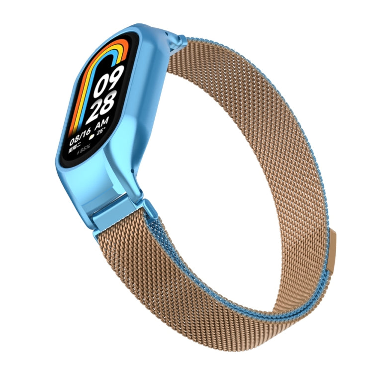 For Xiaomi Mi Band 8 Integrated Metal Case + Milanese Magnetic Watch Band(Gold Blue) - Smart Wear by PMC TechLife | Online Shopping South Africa | PMC TechLife