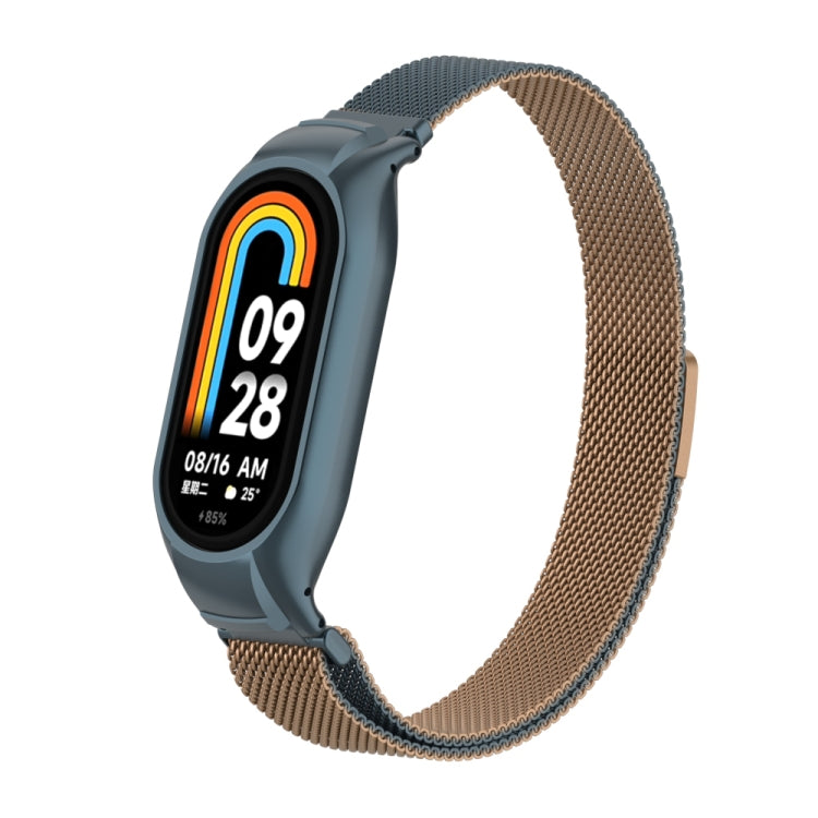 For Xiaomi Mi Band 8 Integrated Metal Case + Milanese Magnetic Watch Band(Gold Grey) - Smart Wear by PMC TechLife | Online Shopping South Africa | PMC TechLife