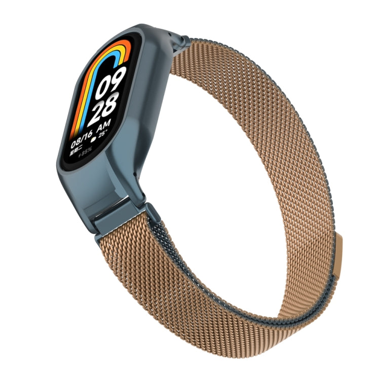 For Xiaomi Mi Band 8 Integrated Metal Case + Milanese Magnetic Watch Band(Gold Grey) - Smart Wear by PMC TechLife | Online Shopping South Africa | PMC TechLife