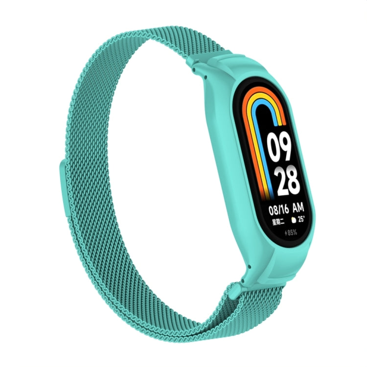 For Xiaomi Mi Band 8 Integrated Metal Case + Milanese Magnetic Watch Band(Tiffany Blue) - Smart Wear by PMC TechLife | Online Shopping South Africa | PMC TechLife