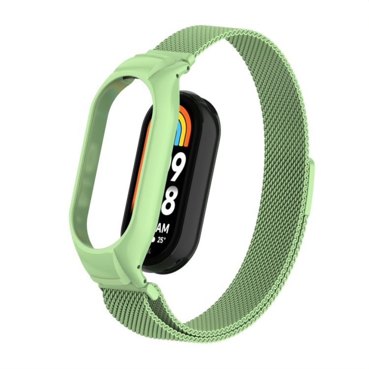 For Xiaomi Mi Band 8 Integrated Metal Case + Milanese Magnetic Watch Band(Matcha Green) - Smart Wear by PMC TechLife | Online Shopping South Africa | PMC TechLife