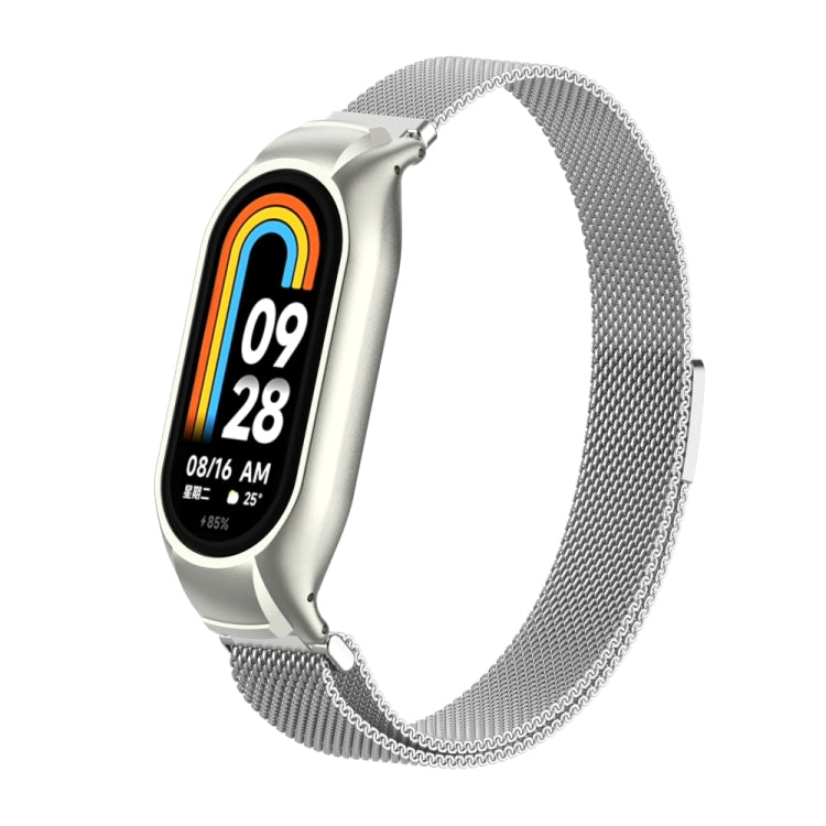 For Xiaomi Mi Band 8 Integrated Metal Case + Milanese Magnetic Watch Band(Silver) - Smart Wear by PMC TechLife | Online Shopping South Africa | PMC TechLife