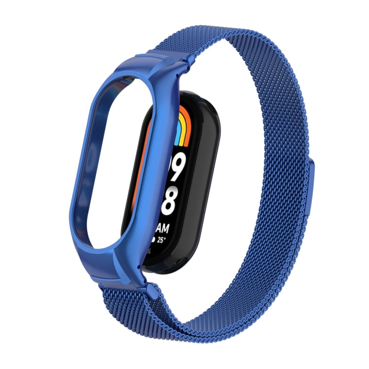 For Xiaomi Mi Band 8 Integrated Metal Case + Milanese Magnetic Watch Band(Blue) - Smart Wear by PMC TechLife | Online Shopping South Africa | PMC TechLife