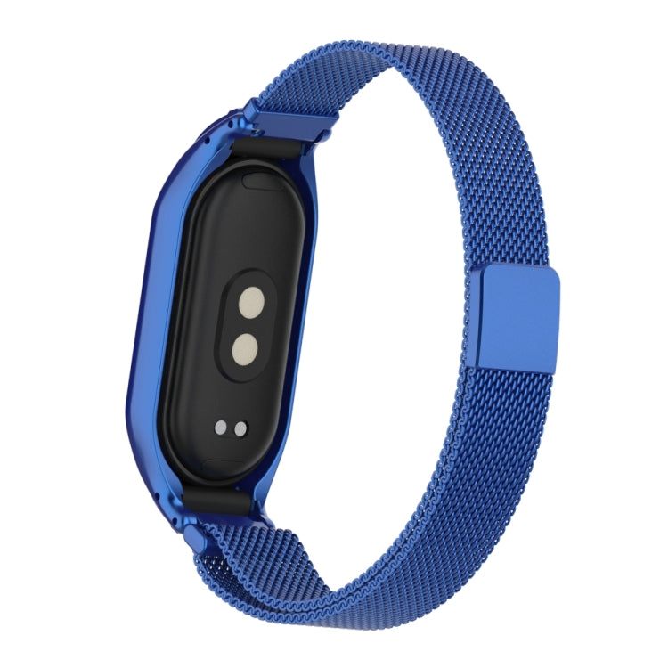 For Xiaomi Mi Band 8 Integrated Metal Case + Milanese Magnetic Watch Band(Blue) - Smart Wear by PMC TechLife | Online Shopping South Africa | PMC TechLife