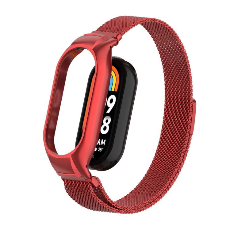 For Xiaomi Mi Band 8 Integrated Metal Case + Milanese Magnetic Watch Band(Red) - Smart Wear by PMC TechLife | Online Shopping South Africa | PMC TechLife