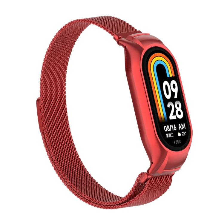 For Xiaomi Mi Band 8 Integrated Metal Case + Milanese Magnetic Watch Band(Red) - Smart Wear by PMC TechLife | Online Shopping South Africa | PMC TechLife