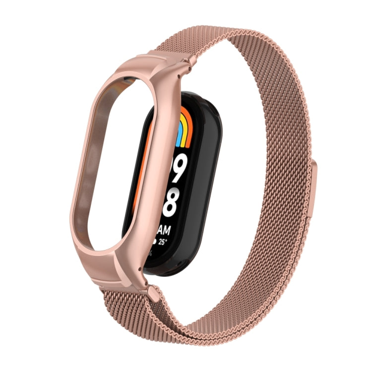 For Xiaomi Mi Band 8 Integrated Metal Case + Milanese Magnetic Watch Band(Rose Red) - Smart Wear by PMC TechLife | Online Shopping South Africa | PMC TechLife