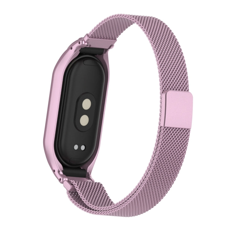 For Xiaomi Mi Band 8 Integrated Metal Case + Milanese Magnetic Watch Band(Rose Pink) - Smart Wear by PMC TechLife | Online Shopping South Africa | PMC TechLife