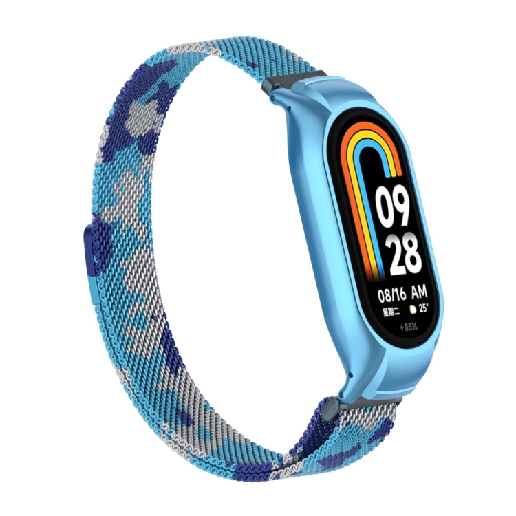 For Xiaomi Mi Band 8 Integrated Metal Case + Milanese Magnetic Watch Band(Camouflage Blue) - Smart Wear by PMC TechLife | Online Shopping South Africa | PMC TechLife