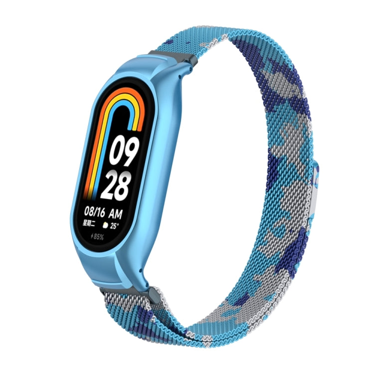 For Xiaomi Mi Band 8 Integrated Metal Case + Milanese Magnetic Watch Band(Camouflage Blue) - Smart Wear by PMC TechLife | Online Shopping South Africa | PMC TechLife