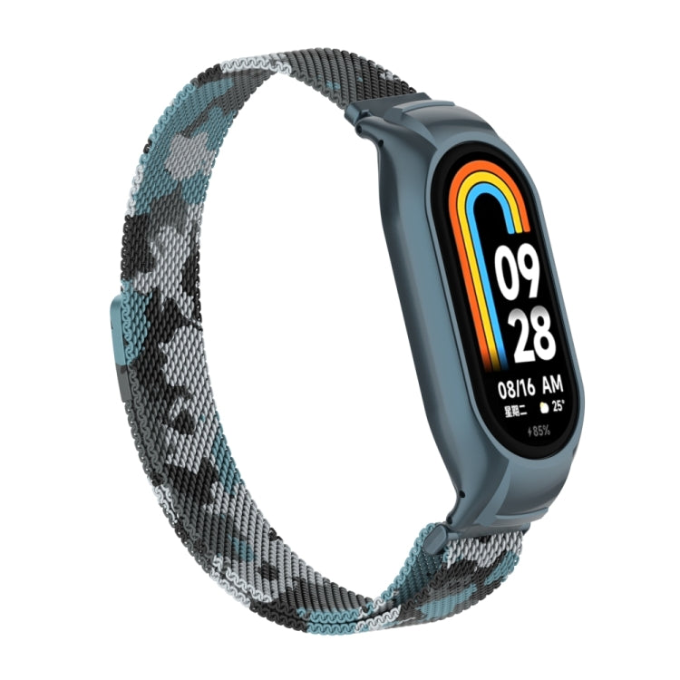 For Xiaomi Mi Band 8 Integrated Metal Case + Milanese Magnetic Watch Band(White) - Smart Wear by PMC TechLife | Online Shopping South Africa | PMC TechLife