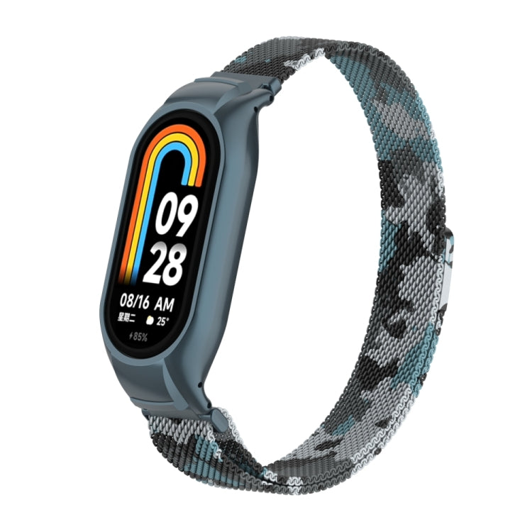 For Xiaomi Mi Band 8 Integrated Metal Case + Milanese Magnetic Watch Band(White) - Smart Wear by PMC TechLife | Online Shopping South Africa | PMC TechLife
