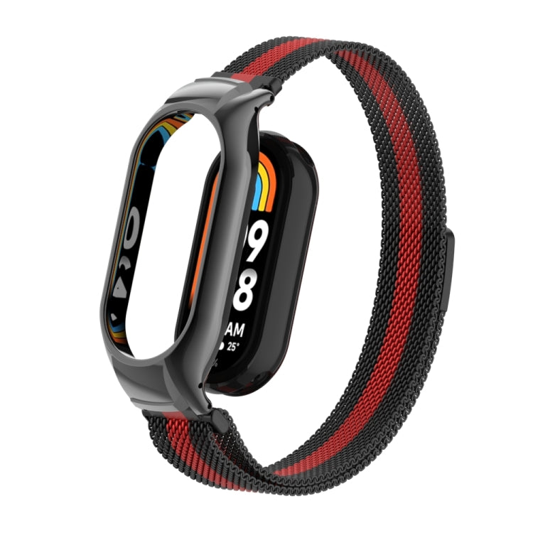 For Xiaomi Mi Band 8 Integrated Metal Case + Milanese Magnetic Watch Band(Black+Red) - Smart Wear by PMC TechLife | Online Shopping South Africa | PMC TechLife