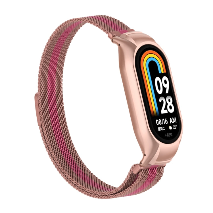 For Xiaomi Mi Band 8 Integrated Metal Case + Milanese Magnetic Watch Band(Rose+Pink) - Smart Wear by PMC TechLife | Online Shopping South Africa | PMC TechLife