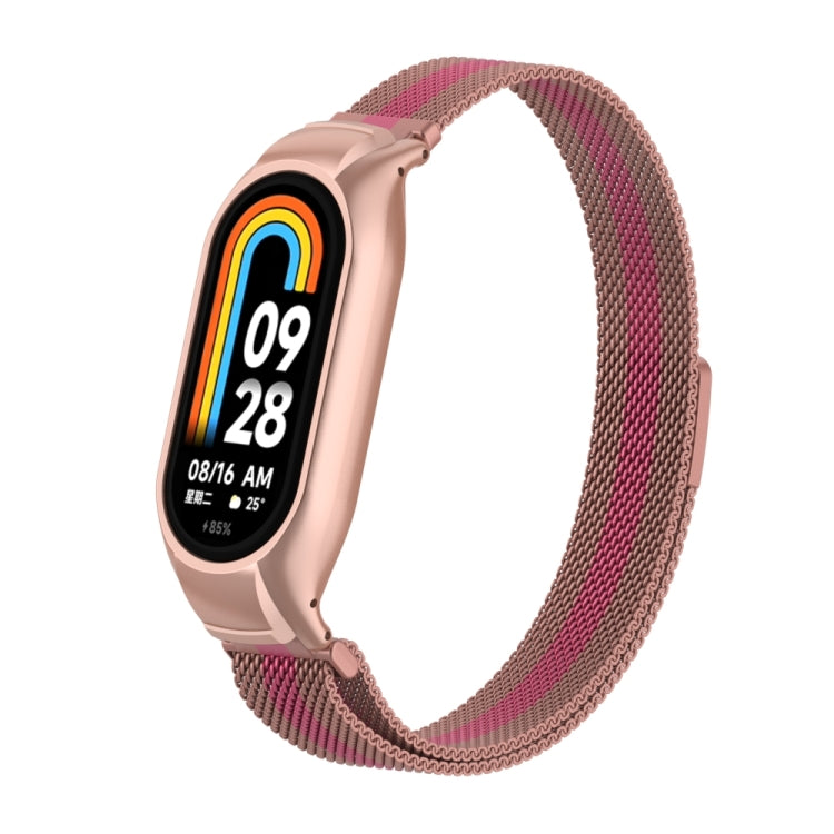 For Xiaomi Mi Band 8 Integrated Metal Case + Milanese Magnetic Watch Band(Rose+Pink) - Smart Wear by PMC TechLife | Online Shopping South Africa | PMC TechLife