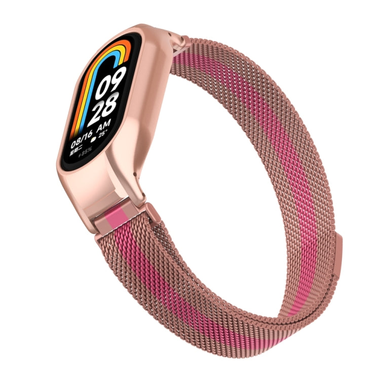 For Xiaomi Mi Band 8 Integrated Metal Case + Milanese Magnetic Watch Band(Rose+Pink) - Smart Wear by PMC TechLife | Online Shopping South Africa | PMC TechLife