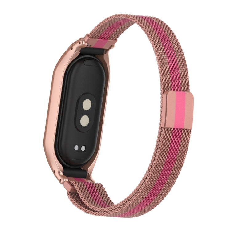 For Xiaomi Mi Band 8 Integrated Metal Case + Milanese Magnetic Watch Band(Rose+Pink) - Smart Wear by PMC TechLife | Online Shopping South Africa | PMC TechLife