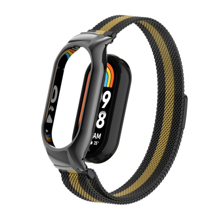 For Xiaomi Mi Band 8 Integrated Metal Case + Milanese Magnetic Watch Band(Black+Gold) - Smart Wear by PMC TechLife | Online Shopping South Africa | PMC TechLife