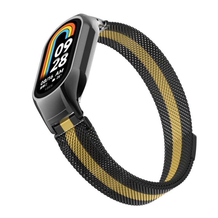 For Xiaomi Mi Band 8 Integrated Metal Case + Milanese Magnetic Watch Band(Black+Gold) - Smart Wear by PMC TechLife | Online Shopping South Africa | PMC TechLife