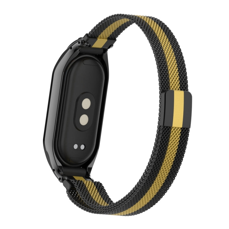 For Xiaomi Mi Band 8 Integrated Metal Case + Milanese Magnetic Watch Band(Black+Gold) - Smart Wear by PMC TechLife | Online Shopping South Africa | PMC TechLife