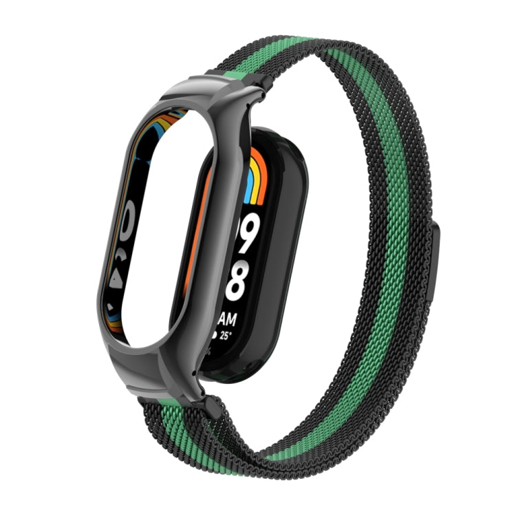 For Xiaomi Mi Band 8 Integrated Metal Case + Milanese Magnetic Watch Band(Black+Blue Sea) - Smart Wear by PMC TechLife | Online Shopping South Africa | PMC TechLife