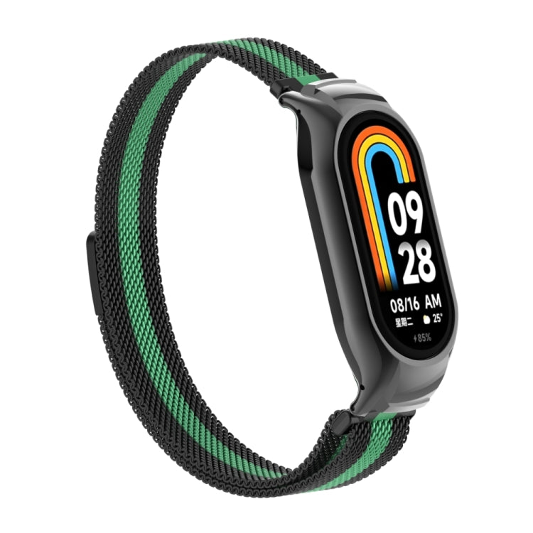 For Xiaomi Mi Band 8 Integrated Metal Case + Milanese Magnetic Watch Band(Black+Blue Sea) - Smart Wear by PMC TechLife | Online Shopping South Africa | PMC TechLife