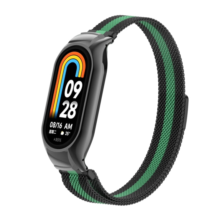 For Xiaomi Mi Band 8 Integrated Metal Case + Milanese Magnetic Watch Band(Black+Blue Sea) - Smart Wear by PMC TechLife | Online Shopping South Africa | PMC TechLife