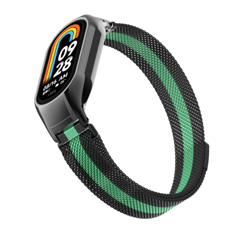 For Xiaomi Mi Band 8 Integrated Metal Case + Milanese Magnetic Watch Band(Black+Blue Sea) - Smart Wear by PMC TechLife | Online Shopping South Africa | PMC TechLife