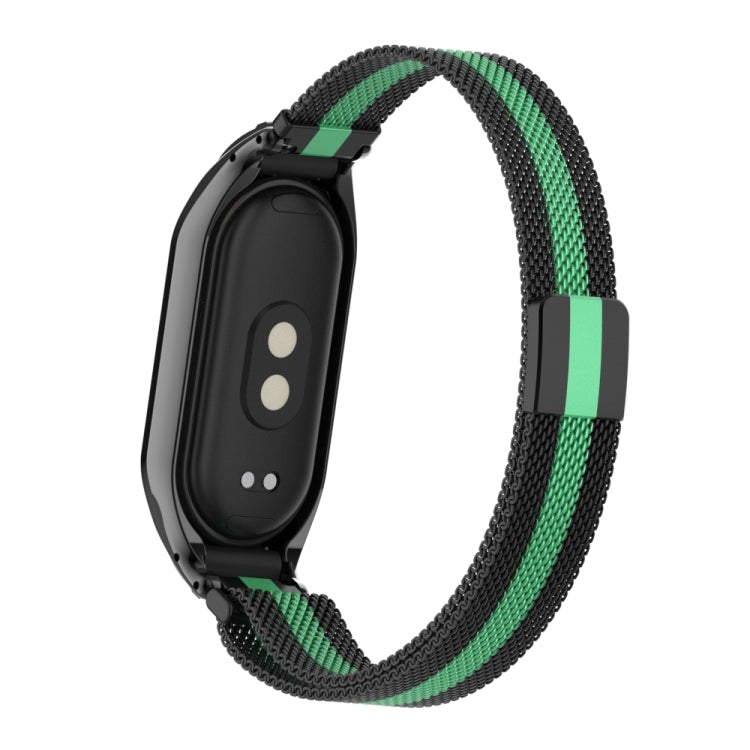 For Xiaomi Mi Band 8 Integrated Metal Case + Milanese Magnetic Watch Band(Black+Blue Sea) - Smart Wear by PMC TechLife | Online Shopping South Africa | PMC TechLife