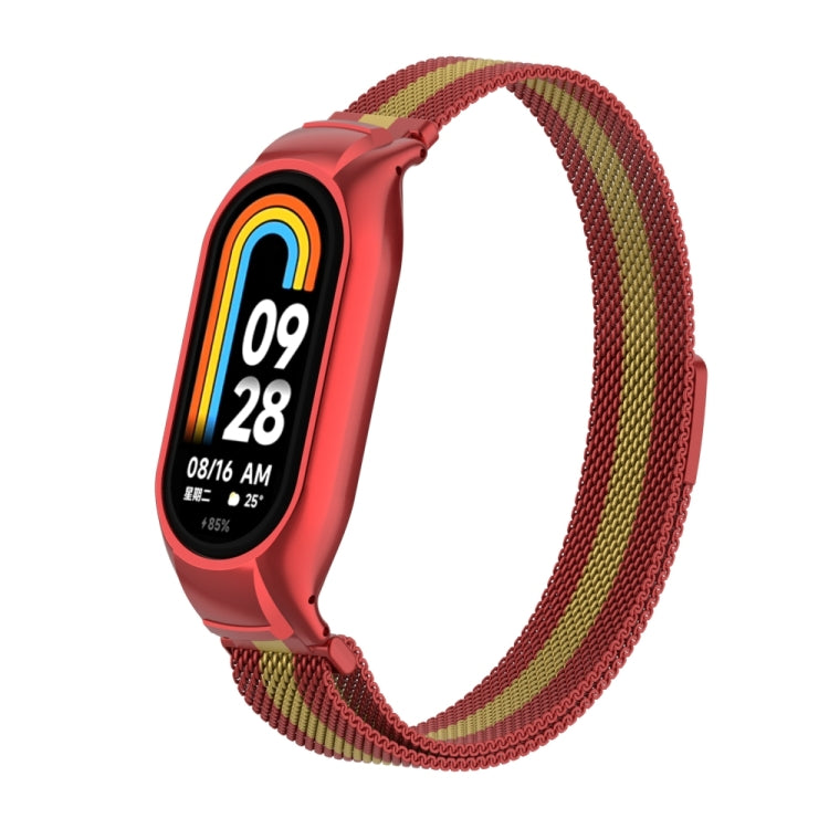 For Xiaomi Mi Band 8 Integrated Metal Case + Milanese Magnetic Watch Band(Red+Gold) - Smart Wear by PMC TechLife | Online Shopping South Africa | PMC TechLife