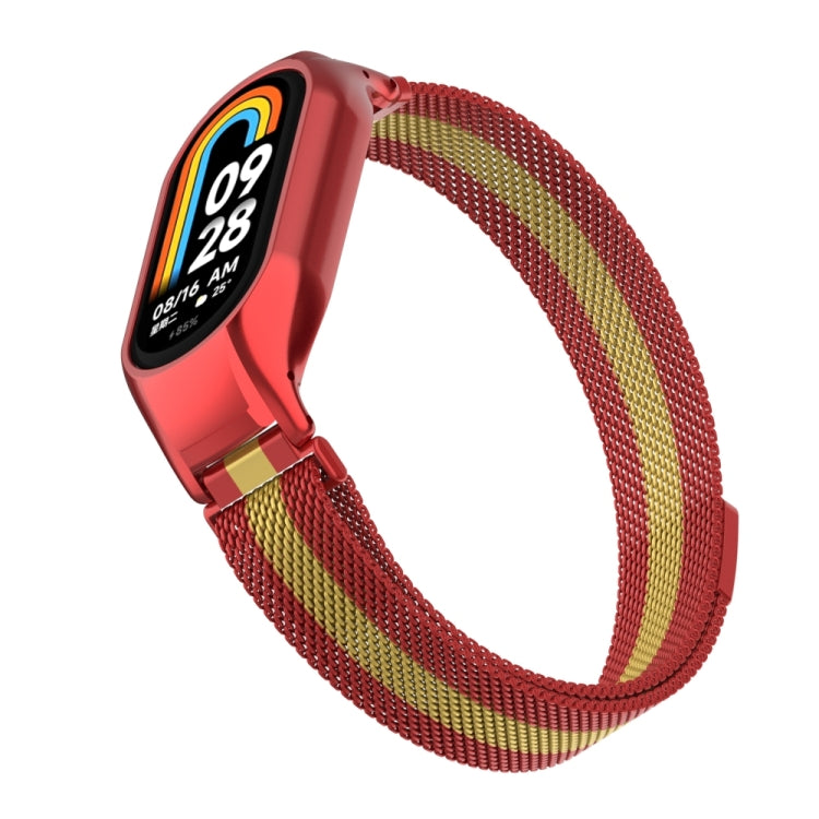 For Xiaomi Mi Band 8 Integrated Metal Case + Milanese Magnetic Watch Band(Red+Gold) - Smart Wear by PMC TechLife | Online Shopping South Africa | PMC TechLife