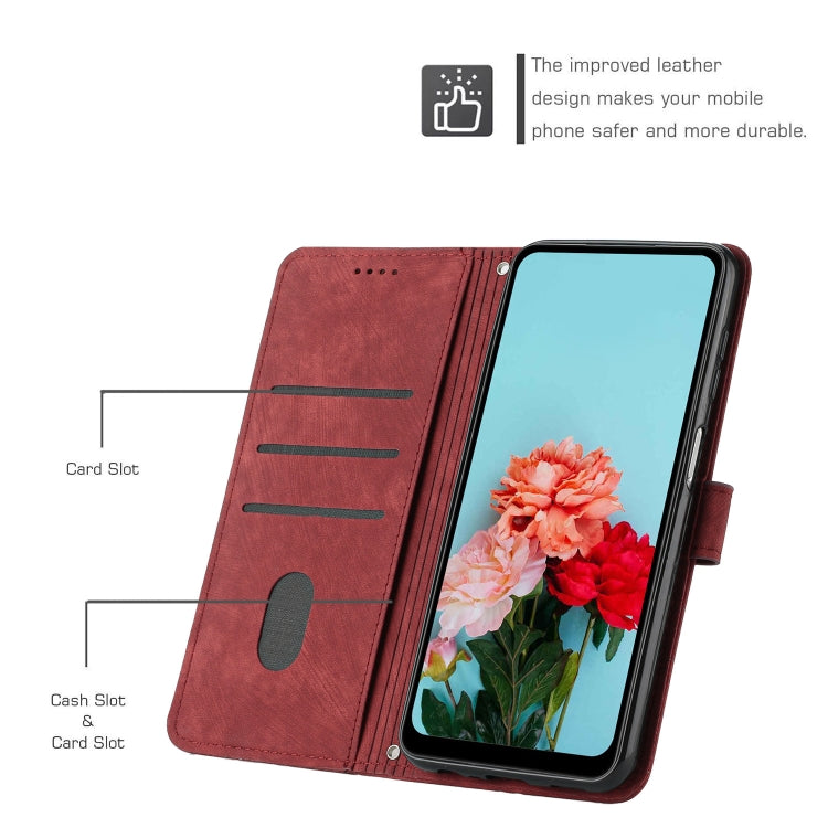 For Samsung Galaxy A03 Core Skin Feel Stripe Pattern Leather Phone Case with Lanyard(Red) - free shipping - PMC TechLife - Order now!