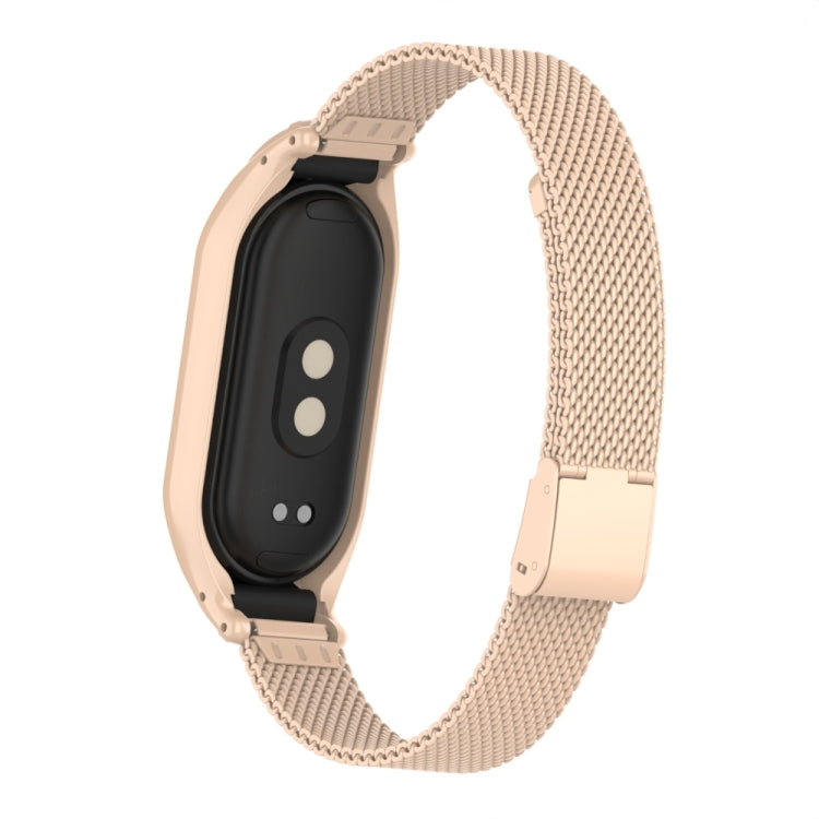 For Xiaomi Mi Band 8 Integrated Metal Case + Steel Mesh Buckle Watch Band(Milk Tea Color) - Smart Wear by PMC TechLife | Online Shopping South Africa | PMC TechLife