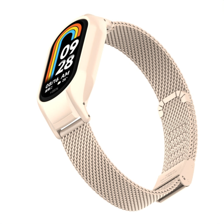 For Xiaomi Mi Band 8 Integrated Metal Case + Steel Mesh Buckle Watch Band(Lotus Pink) - Smart Wear by PMC TechLife | Online Shopping South Africa | PMC TechLife