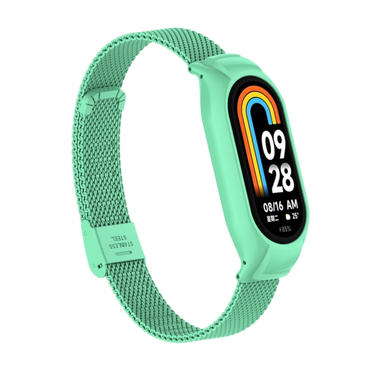 For Xiaomi Mi Band 8 Integrated Metal Case + Steel Mesh Buckle Watch Band(Blue Sea) - Smart Wear by PMC TechLife | Online Shopping South Africa | PMC TechLife