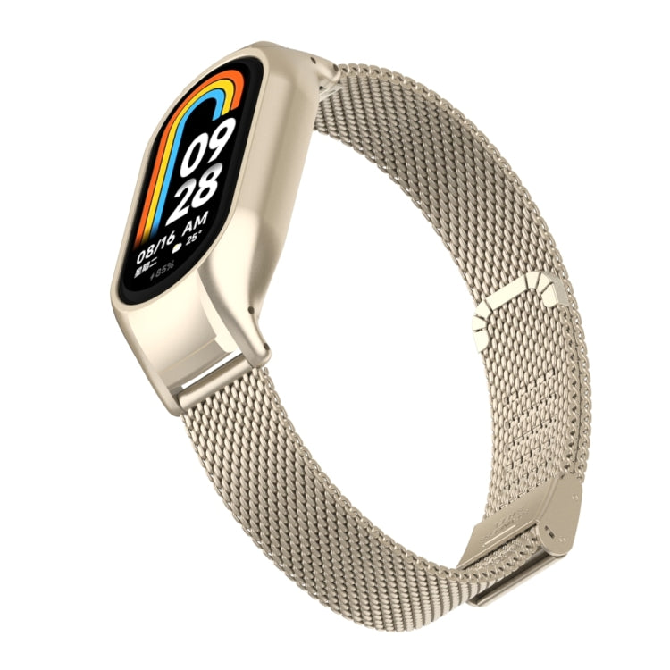 For Xiaomi Mi Band 8 Integrated Metal Case + Steel Mesh Buckle Watch Band(Starlight Color) - Smart Wear by PMC TechLife | Online Shopping South Africa | PMC TechLife