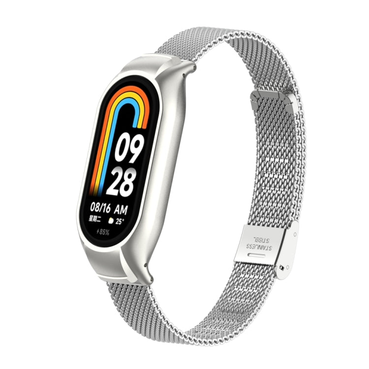 For Xiaomi Mi Band 8 Integrated Metal Case + Steel Mesh Buckle Watch Band(Silver) - Smart Wear by PMC TechLife | Online Shopping South Africa | PMC TechLife