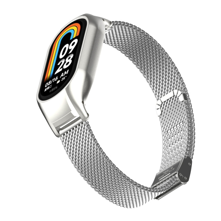 For Xiaomi Mi Band 8 Integrated Metal Case + Steel Mesh Buckle Watch Band(Silver) - Smart Wear by PMC TechLife | Online Shopping South Africa | PMC TechLife