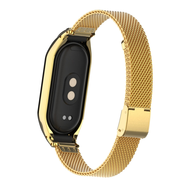 For Xiaomi Mi Band 8 Integrated Metal Case + Steel Mesh Buckle Watch Band(Gold) - Smart Wear by PMC TechLife | Online Shopping South Africa | PMC TechLife
