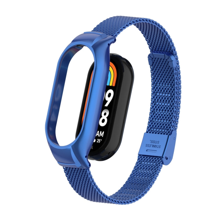 For Xiaomi Mi Band 8 Integrated Metal Case + Steel Mesh Buckle Watch Band(Blue) - Smart Wear by PMC TechLife | Online Shopping South Africa | PMC TechLife