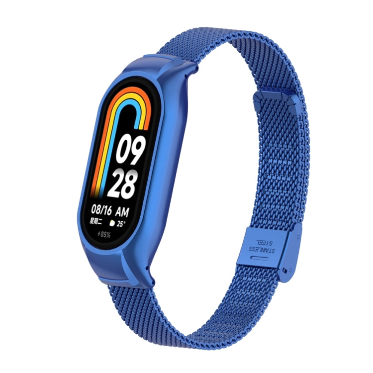 For Xiaomi Mi Band 8 Integrated Metal Case + Steel Mesh Buckle Watch Band(Blue) - Smart Wear by PMC TechLife | Online Shopping South Africa | PMC TechLife
