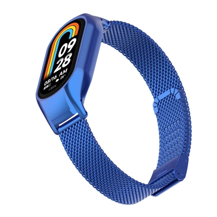 For Xiaomi Mi Band 8 Integrated Metal Case + Steel Mesh Buckle Watch Band(Blue) - Smart Wear by PMC TechLife | Online Shopping South Africa | PMC TechLife