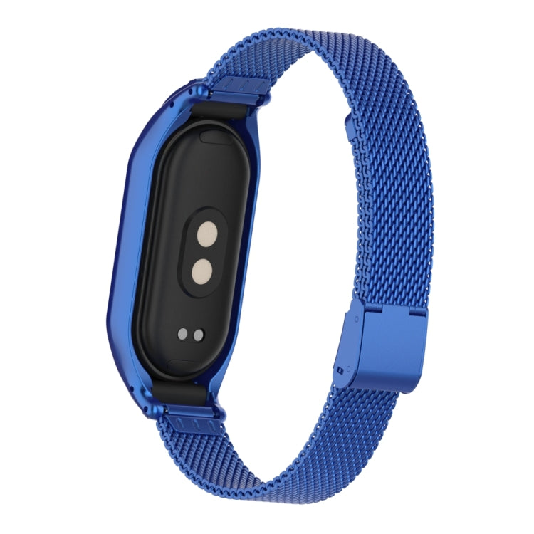 For Xiaomi Mi Band 8 Integrated Metal Case + Steel Mesh Buckle Watch Band(Blue) - Smart Wear by PMC TechLife | Online Shopping South Africa | PMC TechLife