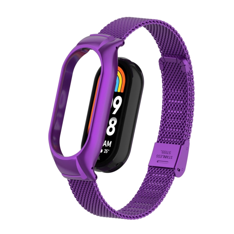 For Xiaomi Mi Band 8 Integrated Metal Case + Steel Mesh Buckle Watch Band(Purple) - Smart Wear by PMC TechLife | Online Shopping South Africa | PMC TechLife